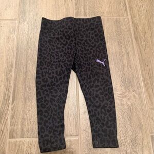 Puma Black Leopard-Print Girls' Leggings with Purple Puma Logo